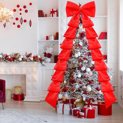 Size 118x28 Color red Extra Large Christmas Tree Topper Bow 118x28 Inch Christmas Decoration Giant Bow with Long Streamers Huge Oversized Wrapping Gift Decor for Xmas Tree Holiday Party Door(Red,Satin)