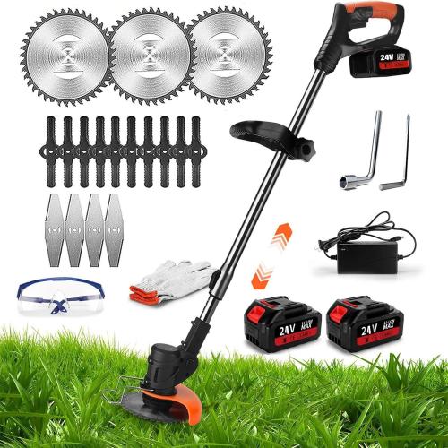Cordless String Stringless Trimmer 24v Weed Wacker Electric Grass Trimmer Edger Height Adjustable Low Noise Brush Cutter Weed Grass Cutter Kit for Grass Trimming/Edging Lawn and Garden Care