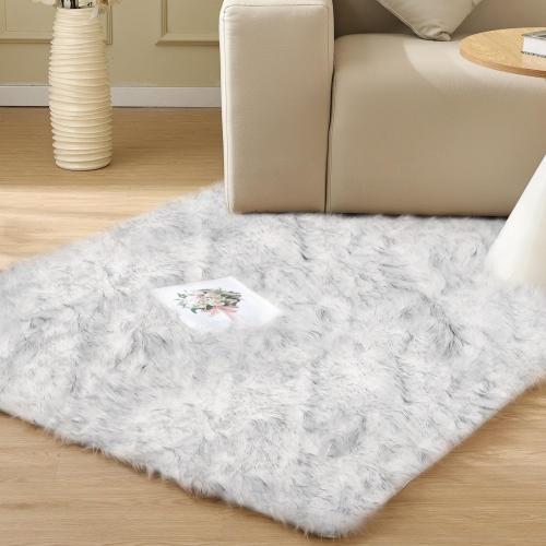 White and Grey Faux Shaggy Fur Rug for Living Room Plush Washable Sheepskin Fur Area Rugs 3x5 Nursery Rug
