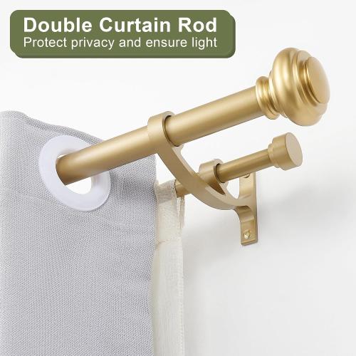 Double Curtain Rods 72 to 144 Inches with Solid Aluminum Alloy Brackets, 1 Inch Adjustable Drapery Rod, Heavy Duty Dual Curtains Rod for Window, Sliding Door, Bedroom Decoration, Warm Gold