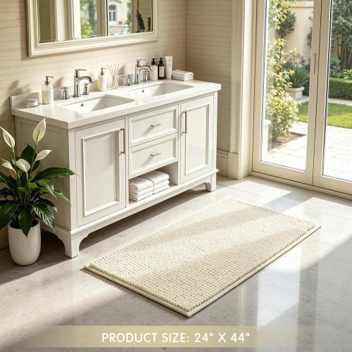 SUBRTEX Bathroom Rugs, 24 x 44 Chenille Bath Rug Soft Short Plush Bath Mat Soft Shower Mat Water Absorbent Shower Mat Quick Dry Machine Washable, Cream White