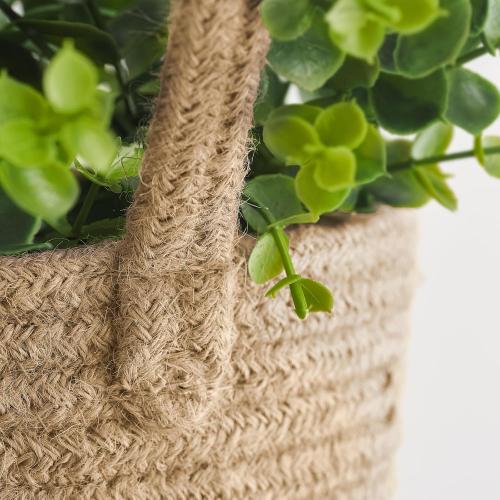 Dahey 2 Pack Wall Hanging Rope Basket (6.5W×7H) with Artificial Eucalyptus, Jute Woven Storage Organizer Flower Plants Basket Farmhouse Rustic Wall Decor for Porch Living Room Bedroom Entryway,Brown