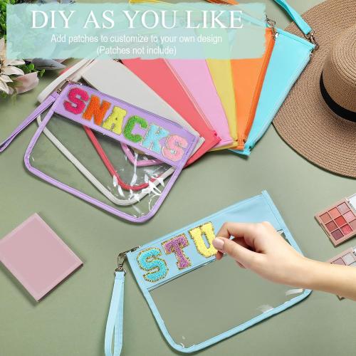 Sweetude 10 Pcs Nylon Makeup Bag Chenille Letter Clear Zipper Pouch Waterproof Toiletry Cosmetic Bag Transparent Pouches for Women Girls(Bright)