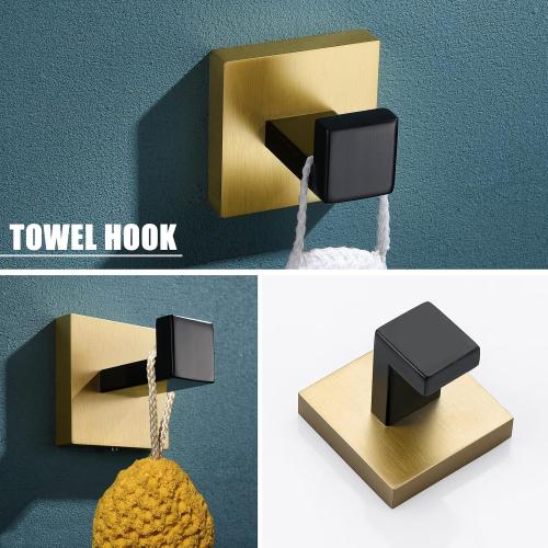 Color Black and Gold YACVCL 5 Pieces Bathroom Hardware Set, Black and Gold Towel Bar Set, 23.6 inch Towel Bar Hand Towel Holder Wall Mounted Stainless Steel