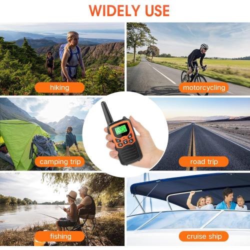 Walkie Talkies, MOICO Long Range Walkie Talkies for Adults with 22 FRS Channels, Family Walkie Talkie with LED Flashlight VOX LCD Display for Hiking Camping Trip (Orange 2 Pack)