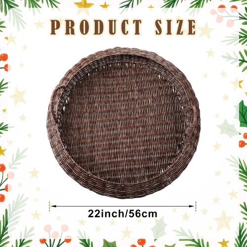 22 Inch Oversized Round Woven Basket Christmas Woven Serving Tray Round Rattan Effect Decorative Basket for Fruit Bread Storage Multipurpose Kitchen Holder Material for Home Organization