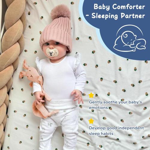 ZIGJOY Bunny Lovey Muslin Cotton Baby Security Blanket Soft Breathable Lovies for Babies Gifts for Newborn Infant Toddler Boys and Girls, Pink & Khaki