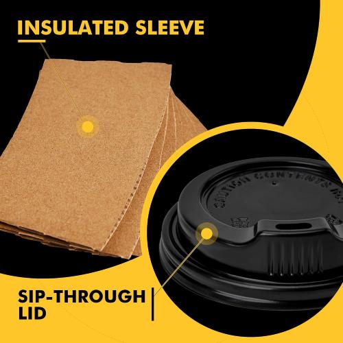 RACETOP 12 oz 50 pack Disposable Paper Coffee Cups with Lids and Sleeves