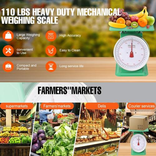 Heavy Duty Portion-Control Mechanical Kitchen and Food Scale Industrial Dial Scale with Stainless Steel Platform 110-LBS