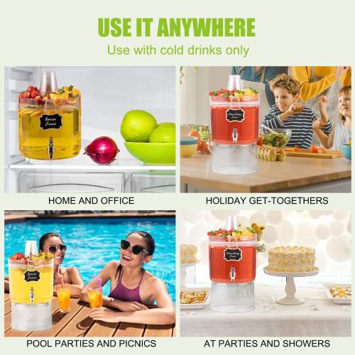 2 Gallon Beverage Dispenser for Parties, BPA-Free Drink Dispenser with No Drip Spigot, Juice Dispensers with Stand, Transparent Plastic Water Dispenser Countertop for Punch, and Drink Fountains