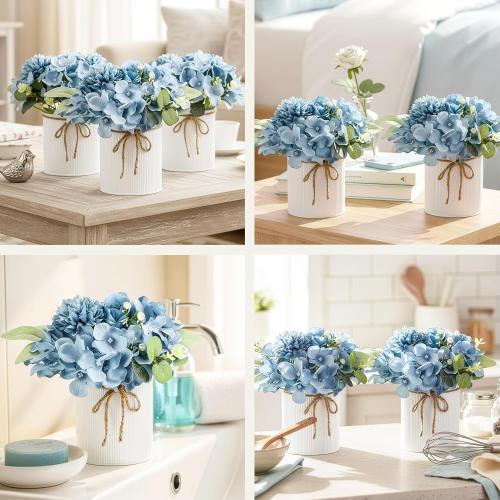 Auihiay 10PCS Flower Table Centerpieces, Hydrangea Artificial Flowers with Vase, Silk Hydrangea Flowers for Wedding Centerpieces, Birthday Parties, Baby Showers, Tea Party, Bridal Bouquet (Dusty Blue)