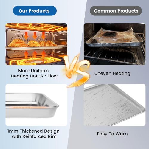 12 Pack Stainless Steel Baking Sheet Pans,  Cookie Sheets for Toaster Oven, Rust-Resistant, Dishwasher Safe