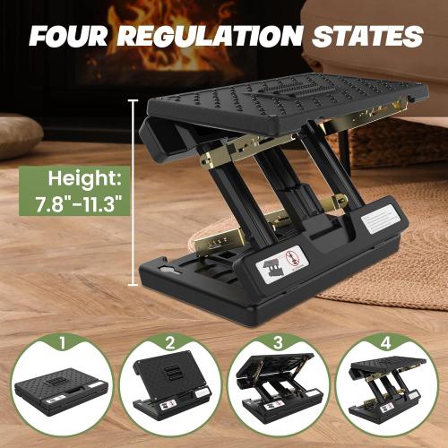 Footrest for Under Desk at Work,Height Adjustable Footrest with Massage Roller and Soft Pad,Foldable, Ergonomic fits Office,Home,Travel,Gaming,Sturdy Metal Frame,All-Season Use(Black)