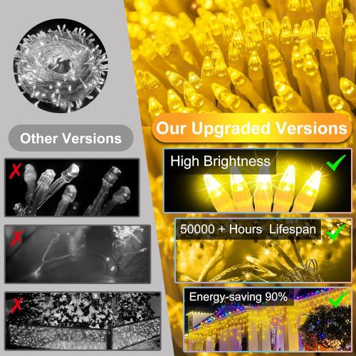504LED 50ft Christmas Lights, 112Drops 12 Modes Warm White Christmas String Lights Outdoor Dimmable, Waterproof Christmas Decoration Fairy Lights with Timer for Indoor Eaves Party Patio Window Fence