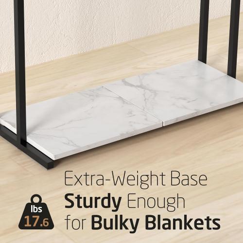 KES 44” Extra Large Free Standing Towel Racks for Bathroom, 3 Tiers Blanket Rack, Blanket Holder for Living Room with Weighted Marble Shelf & 4 Hooks, Black, BTH504-BK