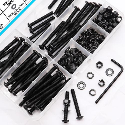 200PCS Black M5 Button Head Hex Socket Cap Screws, M5 x 30/35/40/45/50mm Metric Screws Bolts Nuts Washers Assortment Kit, 10.9 Grade Alloy Steel