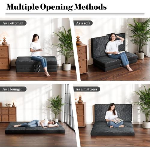 Vamcheer Tri Folding Mattress, 3 inch Full Foldable Mattress, Tri-fold Memory Foam Mat with a Collapsible and Washable Cover, Handle & Non-Slip Bottom, for Travel/Guest, 73x52x3, Grey