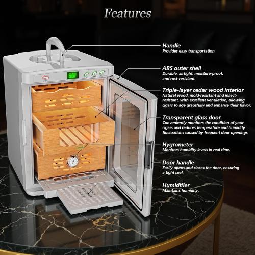 Cigar Humidor Cabinet, 25L Electric Thermostatic LED Cigar Humidor for 160-200 Cigars, Cedar Wood Shelves, Hygrometer & Humidifying Tray, Glass Door, ABS Moisture proof Shell, Cigar Care Partner