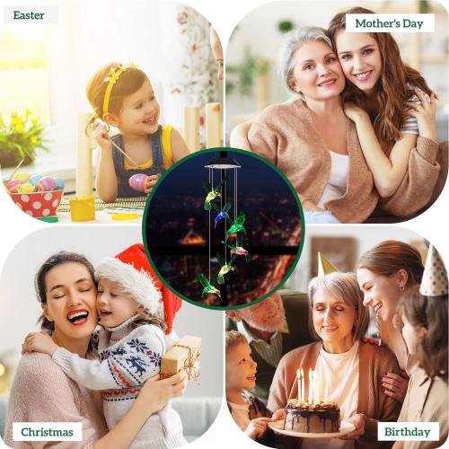 Gifts for Women Hummingbird Solar Wind Chimes Light (7 Colors Changing) Hummingbird Gifts for Mom/Grandma/Wife/Parents/Friends Unique Birthday Gift Gardening Gift Outdoor Garden Decor