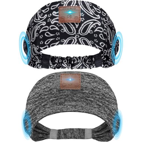 2-Pack Sleeping Headphones, Headband Headphones with Ultra-Thin HD Stereo Speaker, Bluetooth Headband for Sports, Workouts, Insomnia, Yoga, Air Travel, Meditation - Gray&Pattern Black