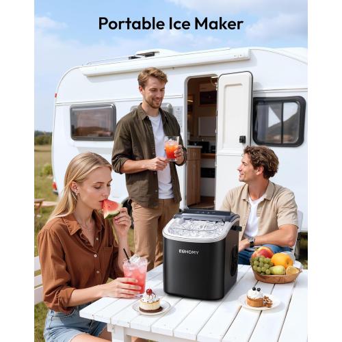EUHOMY Countertop Ice Maker Machine with Handle, 26lbs in 24Hrs, 9 Ice Cubes Ready in 6 Mins, Auto-Cleaning Portable Ice Maker with Basket and Scoop, for Home/Kitchen/Camping/RV. (Black)