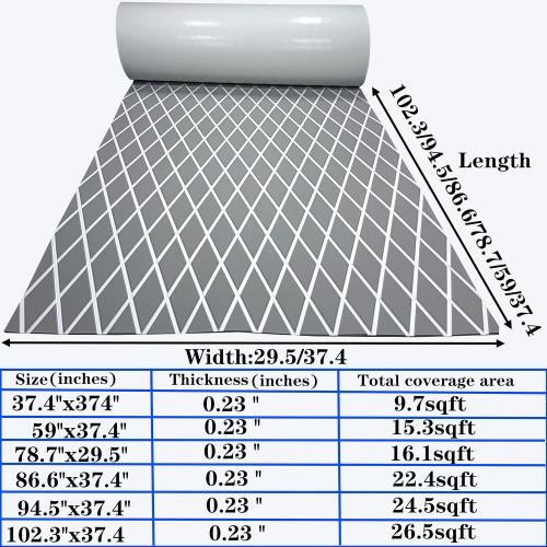 Boat Flooring Eva Foam Decking Marine Non-Slip Self-Adhesive Flooring for Motorboat Fishing Boat RV Yacht Kayak Swimming Pool 110.2''/102.3''/94.5''/86.6''/59''/X37.4''
