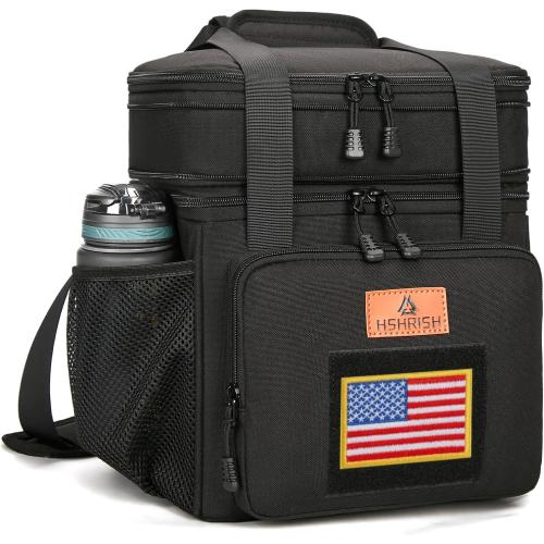 HSHRISH Expandable Lunch Box, Double Deck Large Insulated Lunch Bag for Men, Durable Leakproof Cooler Bag for Men Work Shift Outdoor Trips, 20 Can/15 L, Black