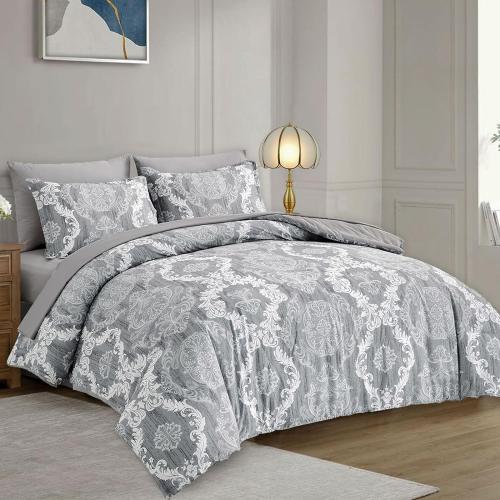 Grey Comforter  Damask Texture Gray Bed in a Bag Microfiber Boho Comforter