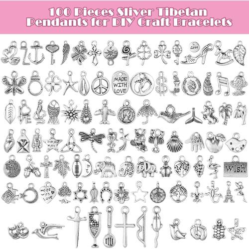 Highergo 469 Pcs Silver Charm Bracelet Making Kit DIY Bangles Bracelet Set Paperclip Chain Bracelets Alphabet Charms Jewelry Making Supplies with OT Toggle Clasp for Crafting