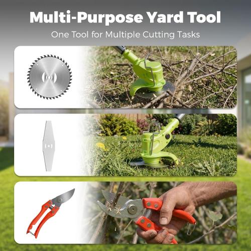 Cordless Weed Wacker Brush Cutter Weed Trimmer with Blade Stringless 21V | 2 X 2.0Ah Electric Weedwacker Battery Powered with Charger - User Friendly Small Yards Grass Cutter for Seniors & Beginner