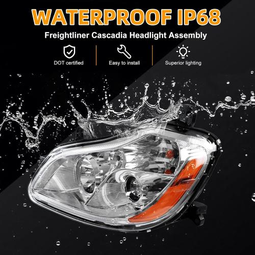 Pair Headlights Assembly for Kenworth T680 2013-2021 | Halogen Headlamp Chrome IP68 Waterproof Anti-Fog Left Driver & Right Passenger Head lights DOT Approved