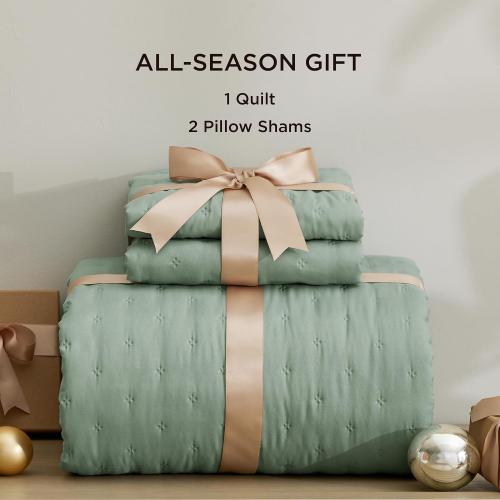 Bedsure Quilt - Sage Green Bedspread & Lightweight Comforter, Modern & Boho Coverlet with Clover Pattern, Ultra Soft All-Season Bedding