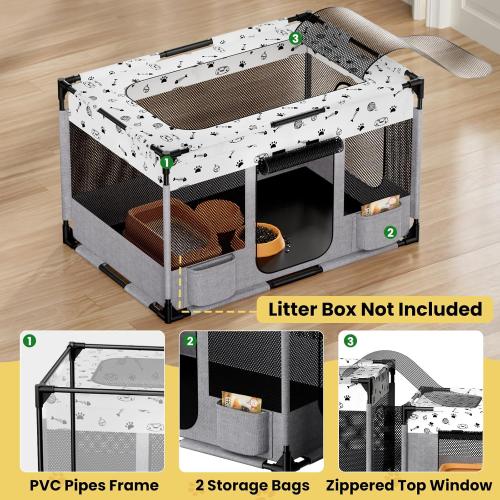 Portable Cat Playpen, PVC Pipe Reinforced Kitten Dog Pet Playpens for Indoor Cats Enclosed, Foldable Puppy Doggy Play Pen Outdoor, Kennel Tent Cage Crates, Zipper Top Cover(39x24x22)