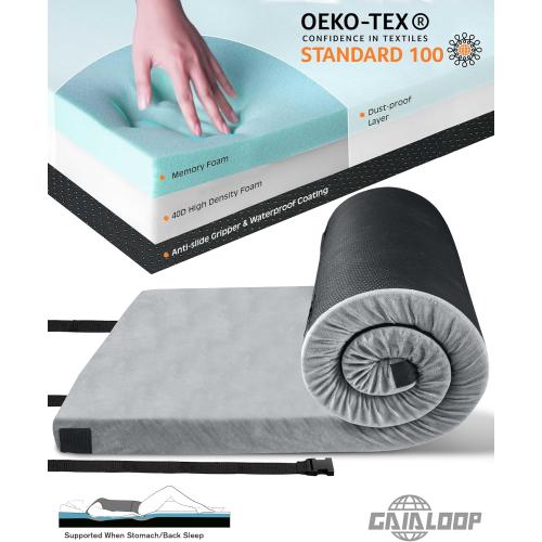 3 Inch Memory Foam Camping Mattress, Dual Layer Thick Sleeping Camp Pad for Car Tent Cot, Roll-Up Portable Glamping Floor Bed for Guests Sleepover