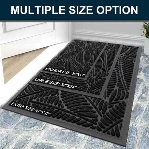 Colorxy Waterproof Doormat, Sturdy Natural Rubber Front Indoor Mat, Non Slip Low Profile Indoor Outdoor Door Mats, Stain and Fade Resistant Floor Mat, Easy Clean Patio Entrance Mat, 29.5''x17'', Black