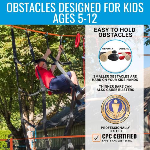 Hyponix Ninja Warrior Obstacle Course for Kids, 2 x 60ft, 13 Obstacles
