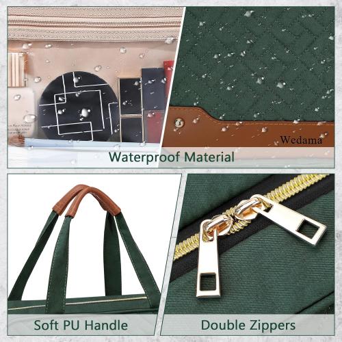 Wedama Toiletry Bag for Women, Hanging Travel Toiletry Bag with Jewelry Organizer Compartment Large Makeup Bag, PVC Waterproof Cosmetic Travel Bag Trips Camping Bathroom, Dark Green