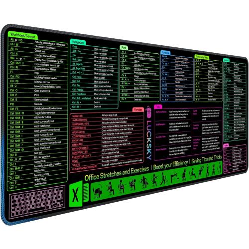 Large Excel Cheat Sheet Desk Pad, Cheat Table Gaming Mousepad, Over 150 Excel Shortcuts, Non-Slip Sewn Edge, Suitable for Office Use, Employee Appreciation Gift