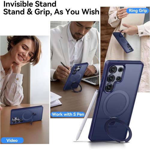 CASEKOO World's First 3-in-1 Magnetic Ring Stand for Samsung Galaxy S25 Ultra case | Patented Design, 16FT Military Drop Protection, Magsafe Compatible | Slim Matte Translucent Cover 6.9 2025, Blue