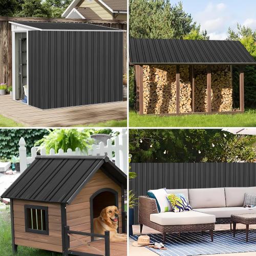 Metal Roof Panels - 20 Pcs Corrugated Pergola Roofing Panels Heavy Duty Waterproof Tin Roofing Materials for Shed Gazebo Patio Garages 42.52x16.77in, Black