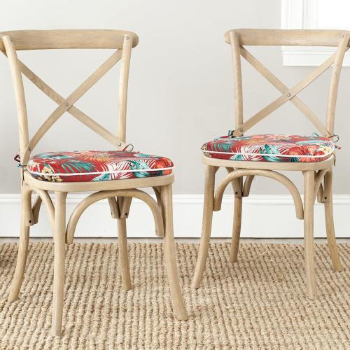 Indoor/Outdoor Chair Cushions 17X16X2 with Ties for Dining Chairs Set of 2, Waterproof U-Shaped Chair Pads, Foam Seat Cushions for Patio Kitchen Garden Office-Chili Red Floral