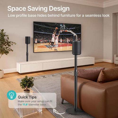 Adjustable Height Speaker Stands Compatible with SONOS Era 300 and Era 100, Height Adjustable up to 42.6'', Floor Stands with Cable Management, Speaker Mount, Black, 2 Pack (Pair)
