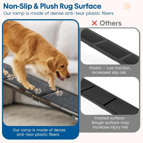 HBTower 63 Long & 17.3 Wide Folding Dog Ramp for Car, SUV & Truck – Portable Pet Ramp with Non-Slip Surface, Extra Wide Steps for Large Dogs Up to 250LBS