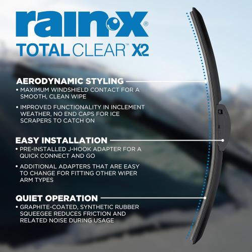 Rain-X 810330 Total Clear Beam Wiper Blades 26 & 16 Windshield Wipers for All-Weather Performance, Rubber Squeegee for Smooth Clean Wipe & Quiet Operation - 2 Pack Value