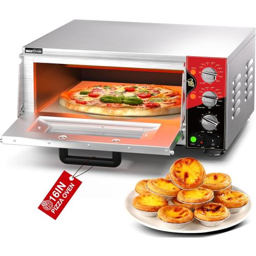 Size 16 color silver WantJoin 16 Inch Indoor Pizza Oven Countertop - ETL Listed, Electric Pizza Ovens with Pizza Stone, 60-Min Ring Timer, for Home and Restaurant, 1600W