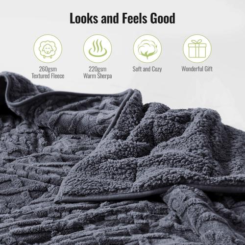 Uttermara Weighted Blanket for Adults Queen Size 15lbs 60x80 inches, Dual Sided Soft Jacquard Sherpa Weighted Blankets, Thick Heavy Blanket for Sleeping and Calming, Dark Grey