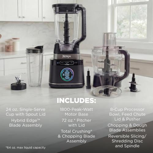Ninja Kitchen System | All-in-One Food Processor & Blender | With 8-Cup Bowl & (1) 24 oz. To-Go Cup | For Smoothies, Cookie Dough, Salsas, Cole Slaw & More | 1800 Watt | Black | TB401