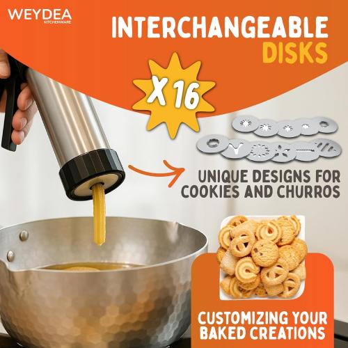 Churro Maker Machine & Cookie Press 4in1 Manual Churros Maker with Nozzles, Jerky Gun, Piping Kit, Cookie Press Gun, Make Churros, Cookies, Donuts, Baking Accessories Included (churreras para churros)