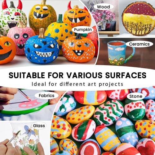 40 Pcs Acrylic Paint Set - 24 Colors (2oz/60ml) with 12 Brushes, 2 Knives & Palette - Rich Pigments for Adult, Artists & Beginners - Painting on Halloween Pumpkin Canvas Ceramic Rock Wood