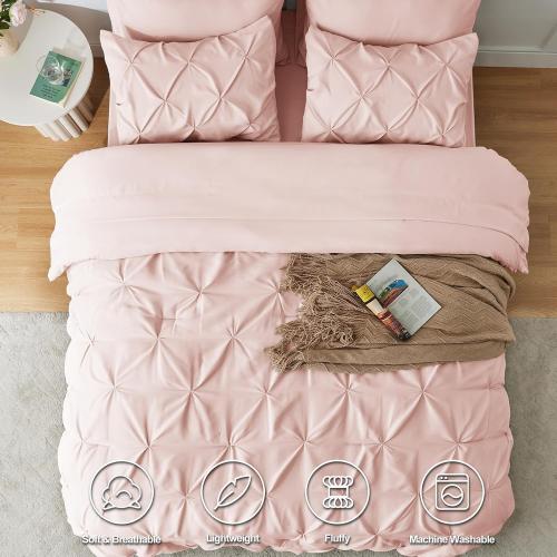 Pink 82x86 Full Comforter Set 7 Pieces Bed in A Bag Pink Luxury Soft Full Size Bed Set Pintuck Pinch Pleat Bedding Sets with Comforter, Flat Sheet, Fitted Sheet and Pillowcases & Shams